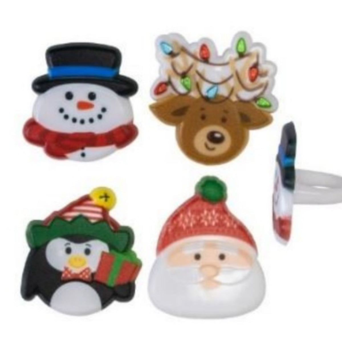Caimeytie Set De 6 Anillos Navideños De PVC – Talla 52 (16.6), Con Motivos De Ciervo, Muñeco De Nieve, Copo De Nieve Y Papá Noel, Ideales Para Juegos Y Regalos