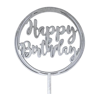 Topper Happy Birthday #3 en Mdf Plata o Dorado