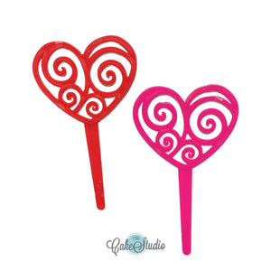 Cupcake Topper Corazón ( Rojo, Rosa ) 12 piezas